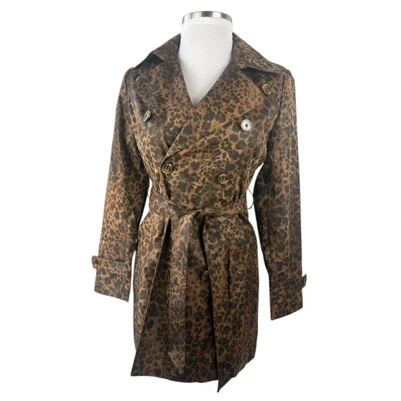Cachè Leopard Animal Print Trench Coat Large Belted Lined Old Money Y2k Style - Picture 16 of 16
